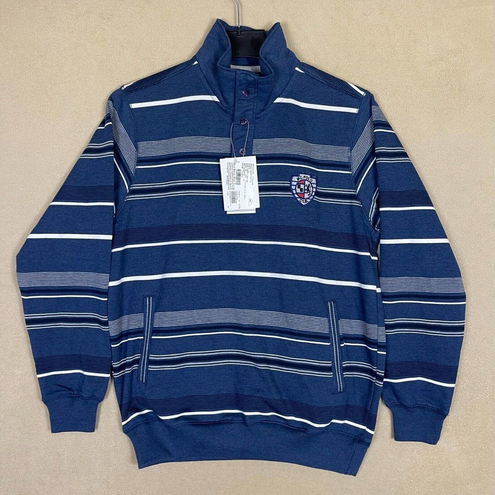 Monte Carlo Polo Club Pullover‎ Sweater Mens M Blue Striped Pocket Mock Neck NWT